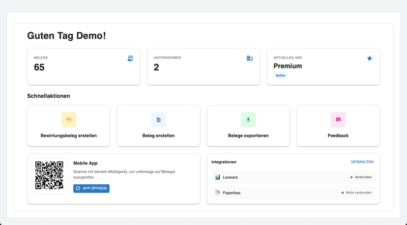 Beleger Web App Dashboard