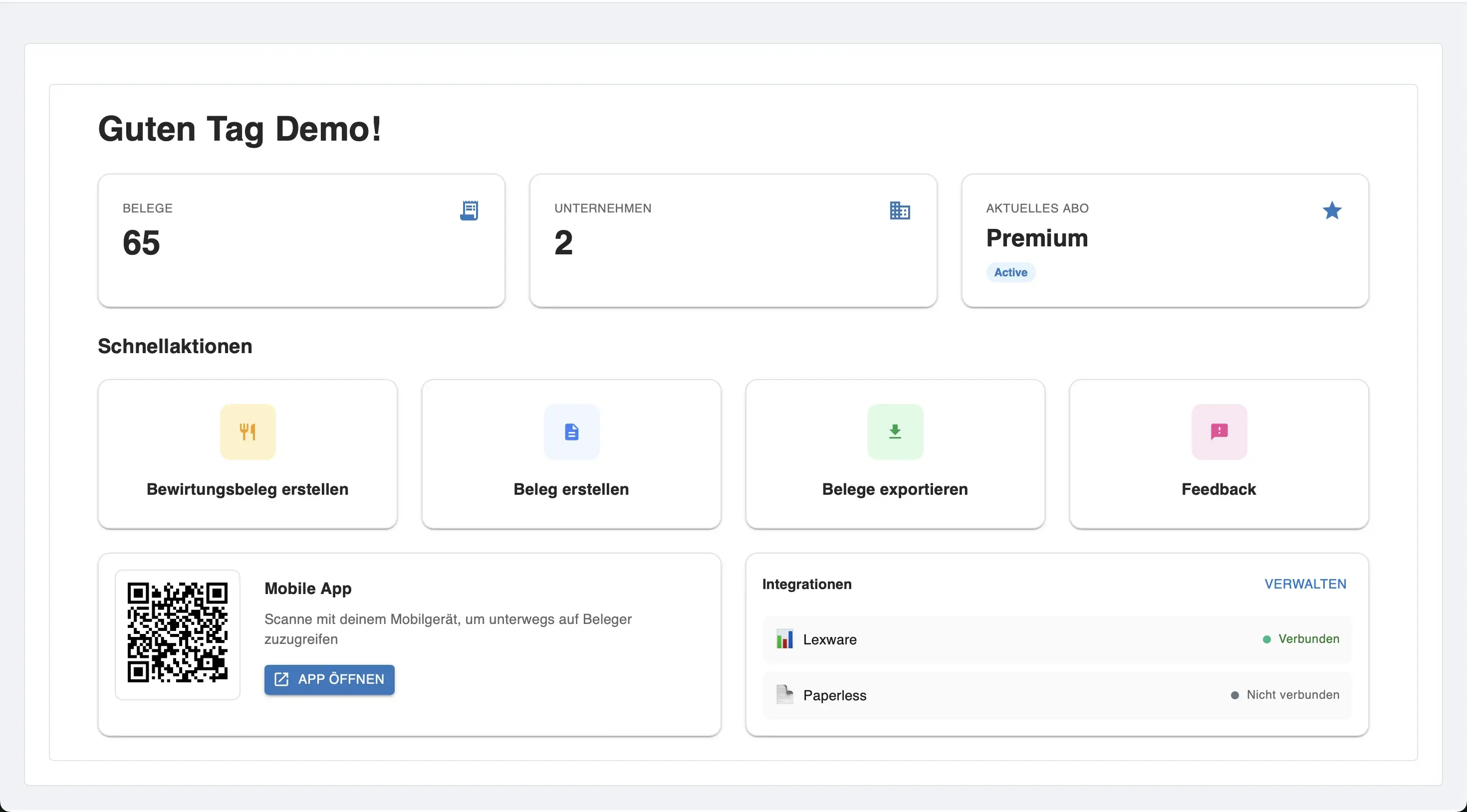Beleger Web App Dashboard